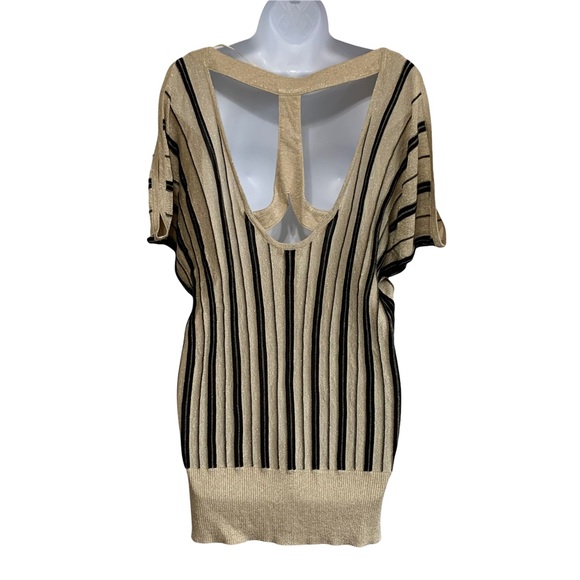 Cache Sparkly Gold Black Stripe Sweater Sleeveless Sexy Open Lattice Back - Picture 5 of 7